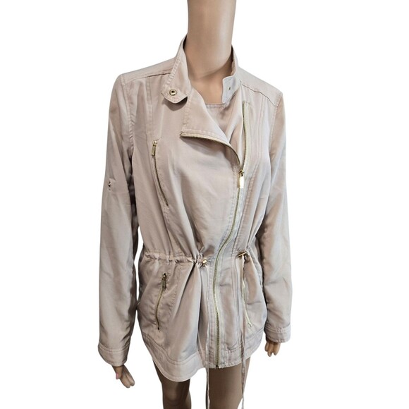 Calvin Klein Jackets & Blazers - Calvin Klein women's S beige cinch waist roll tab full zip jacket lightweight